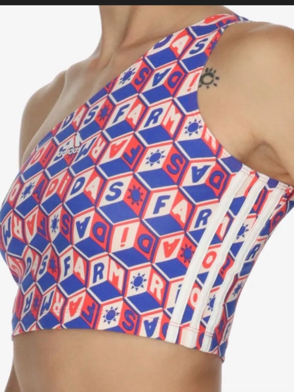 NWT Adidas x FARM Rio Crop Tank Top Medium Red Blue Geometric Print Training